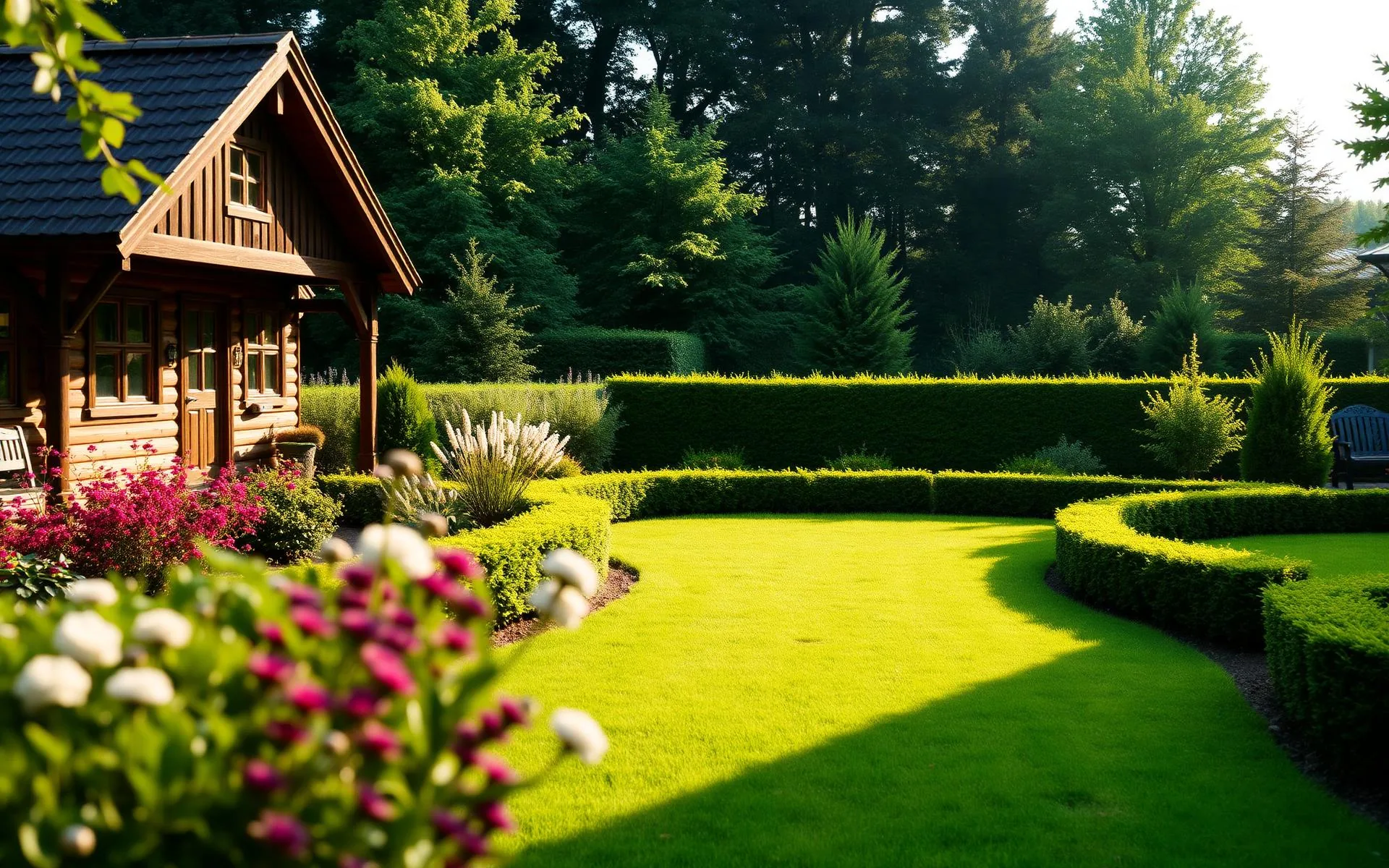 Gepflegter Garten mit Rasen und Hecke, Gartenservice Saterland